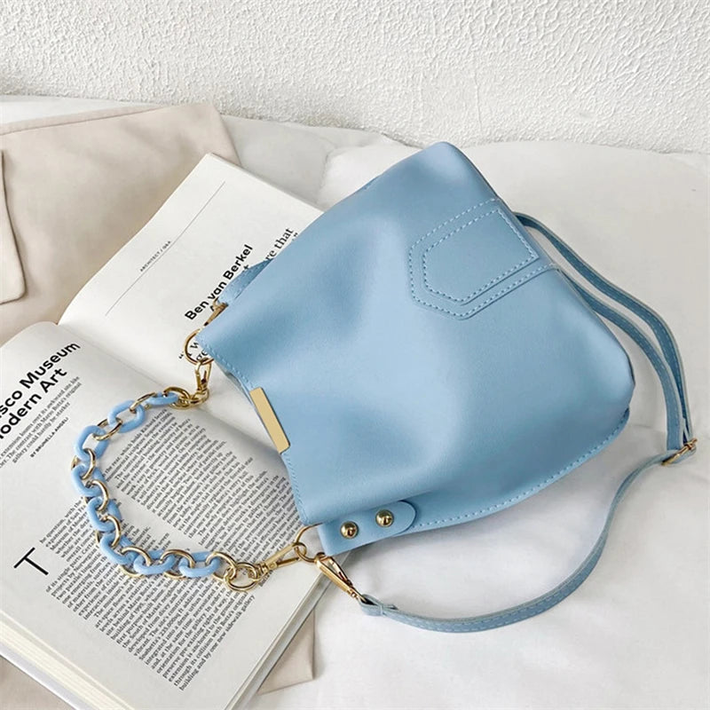 Korean Chain Women Leather Shoulder Bag Casual Women Handbags Crossbody Bag Bucket Bags For Women Designer Messenger Bags Sac