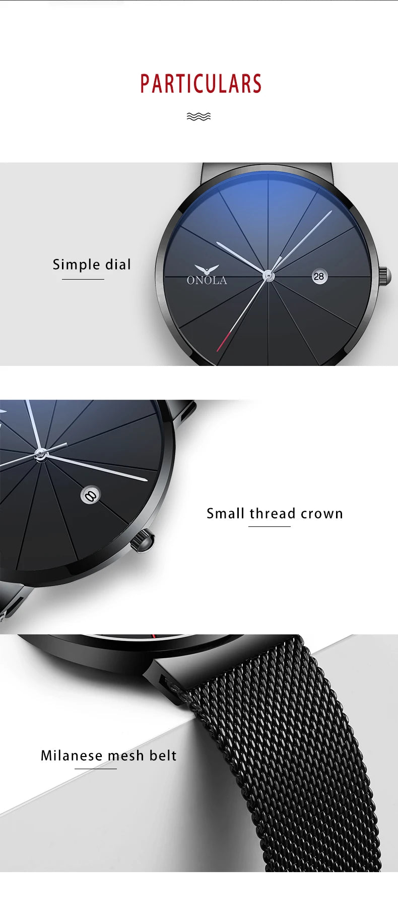 ONOLA brand simple Mens watches calendar waterproof  Fashion Casual wristwatch gold all black  relogio masculino