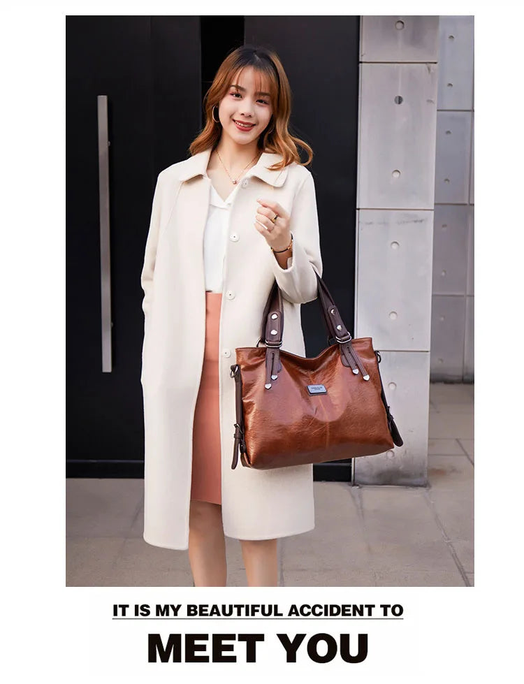 2024 New Fashion Casual Tote Bag Women Handbags Soft Leather Shoulder Bags Vintage Big Capacity Crossbody Hand Bag For Ladies