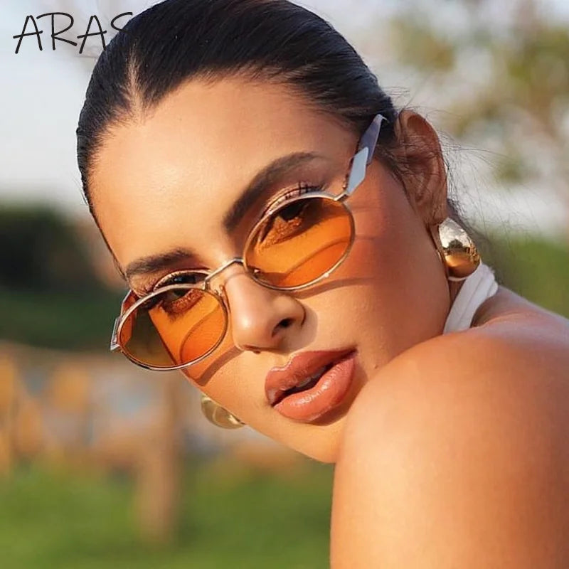 Small Oval Metal Sunglasses Women 2024 NEW Luxury Brand Fashion Round Frame Sun Glasses Men Retro Shades Unisex Eyewear UV400