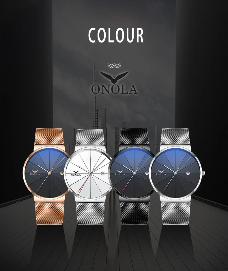 ONOLA brand simple Mens watches calendar waterproof  Fashion Casual wristwatch gold all black  relogio masculino