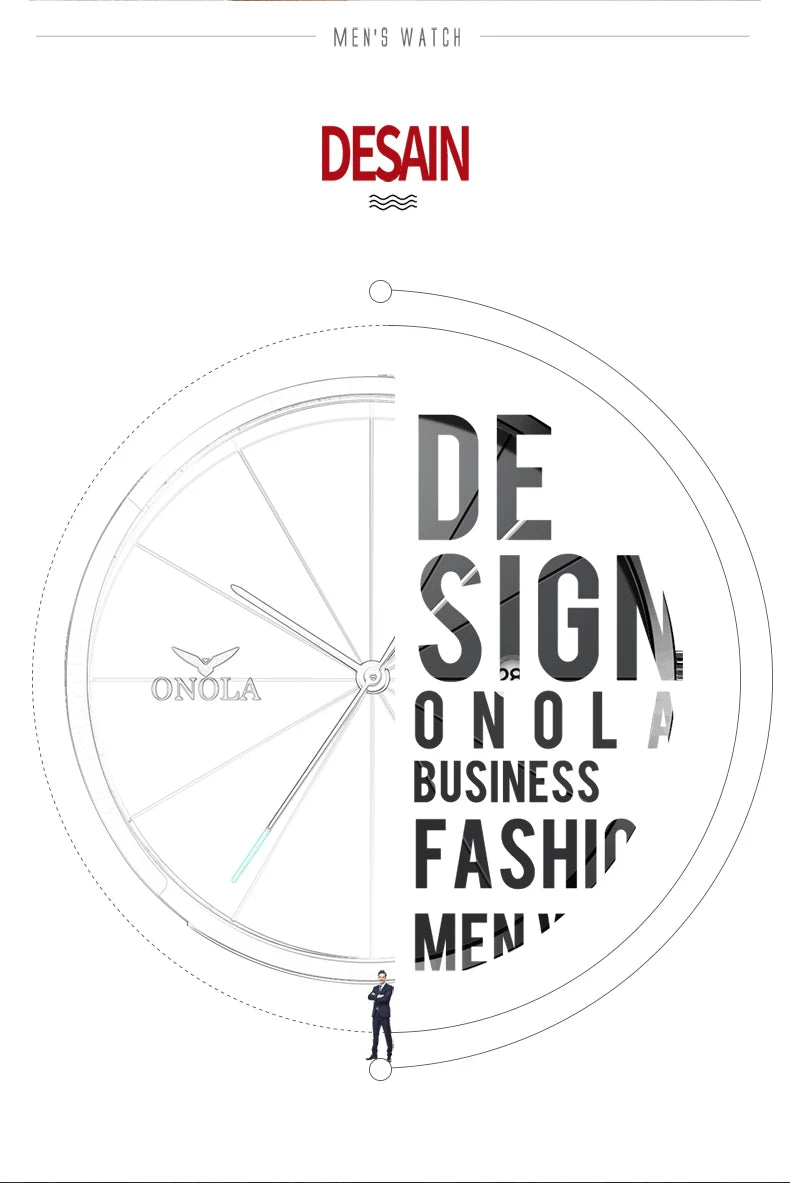 ONOLA brand simple Mens watches calendar waterproof  Fashion Casual wristwatch gold all black  relogio masculino