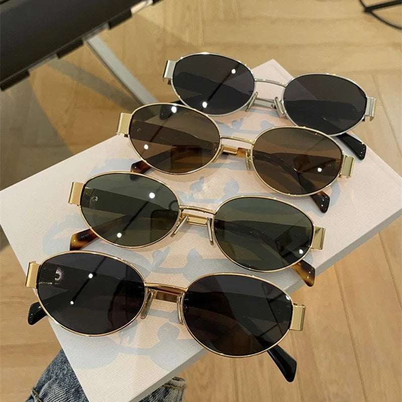 Vintage Women's Oval Sunglasses New Fashion Steampunk Sunglasses Ladies Classic Retro Small Metal Brand Designer Eyewear UV400