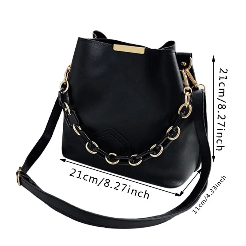 Korean Chain Women Leather Shoulder Bag Casual Women Handbags Crossbody Bag Bucket Bags For Women Designer Messenger Bags Sac