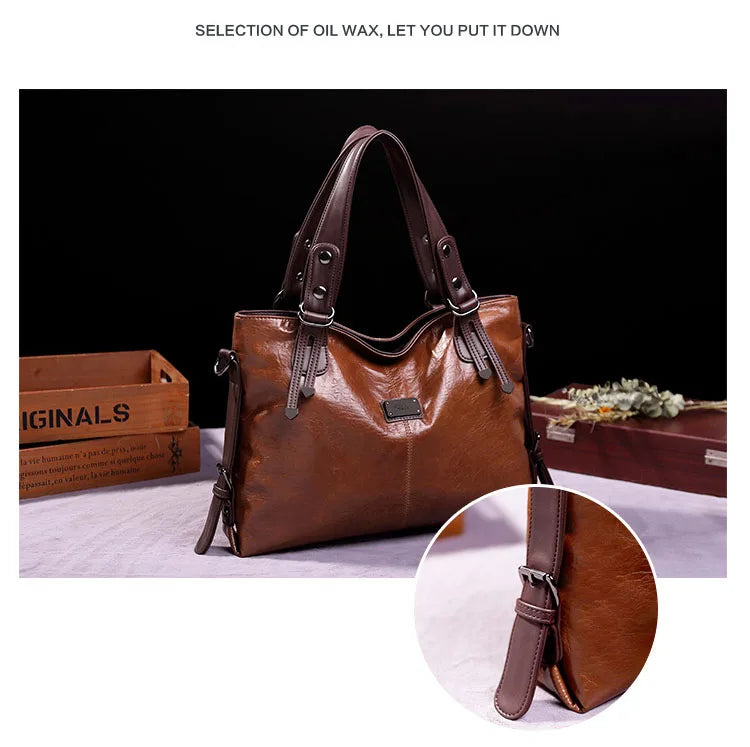 2024 New Fashion Casual Tote Bag Women Handbags Soft Leather Shoulder Bags Vintage Big Capacity Crossbody Hand Bag For Ladies