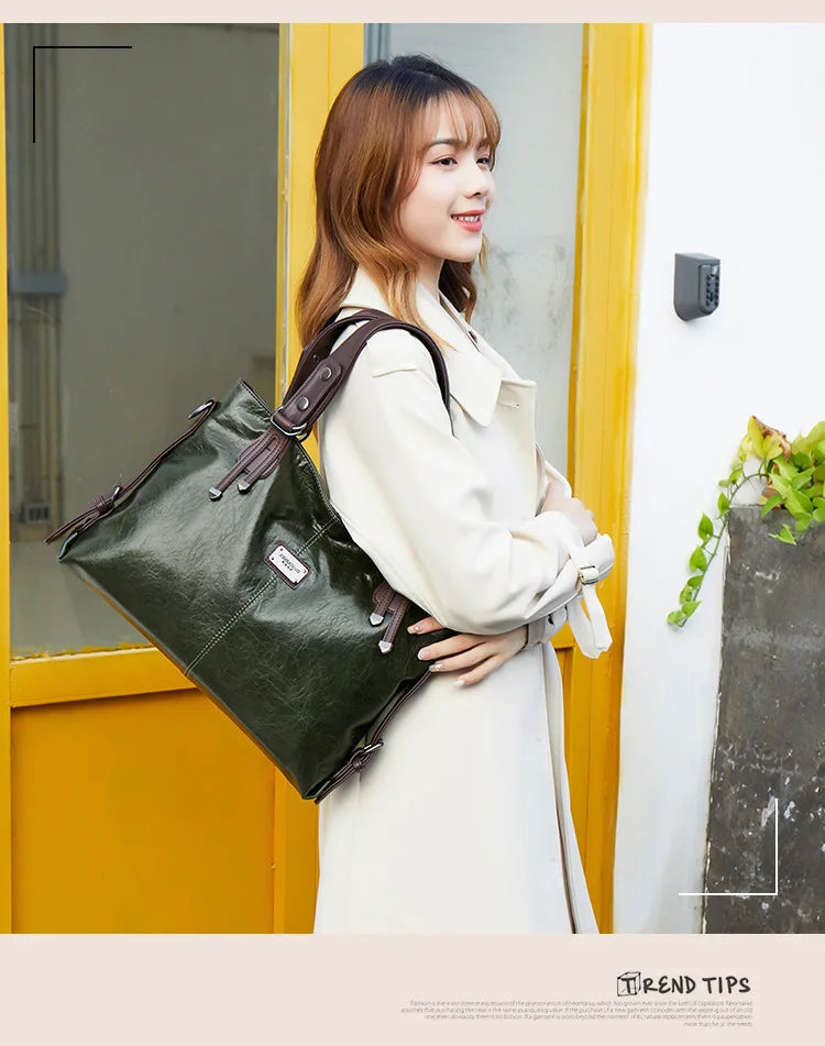 2024 New Fashion Casual Tote Bag Women Handbags Soft Leather Shoulder Bags Vintage Big Capacity Crossbody Hand Bag For Ladies