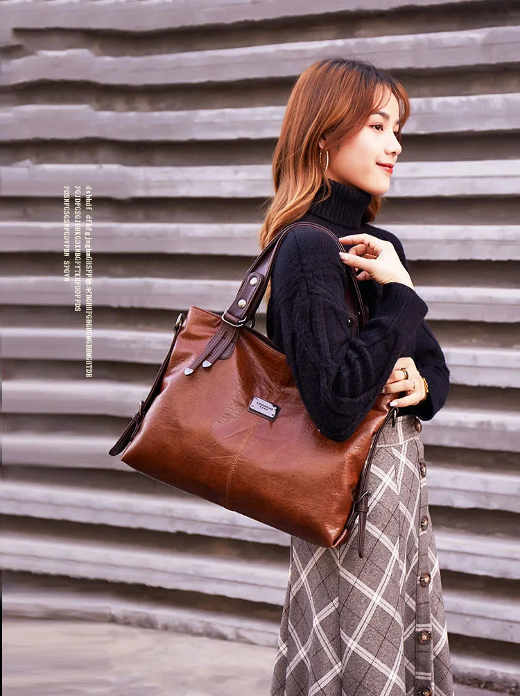 2024 New Fashion Casual Tote Bag Women Handbags Soft Leather Shoulder Bags Vintage Big Capacity Crossbody Hand Bag For Ladies