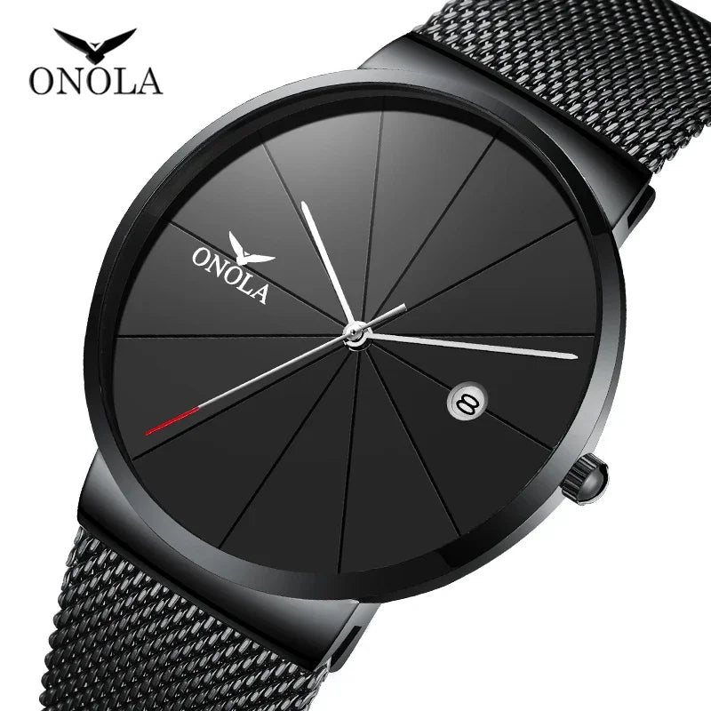 ONOLA brand simple Mens watches calendar waterproof  Fashion Casual wristwatch gold all black  relogio masculino