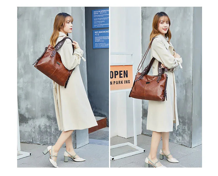 2024 New Fashion Casual Tote Bag Women Handbags Soft Leather Shoulder Bags Vintage Big Capacity Crossbody Hand Bag For Ladies