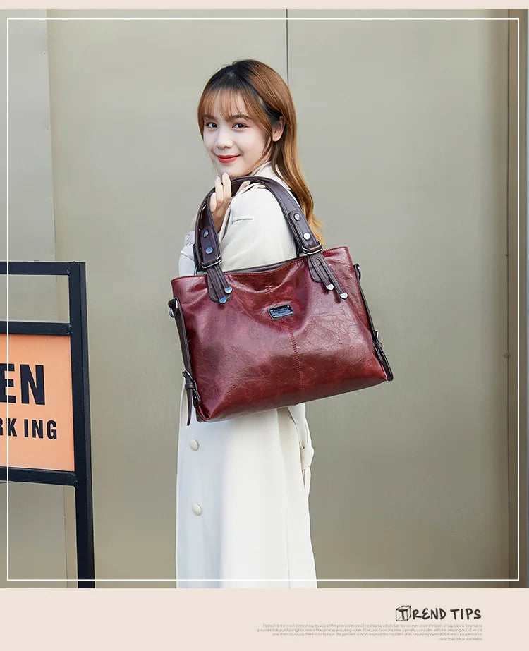 2024 New Fashion Casual Tote Bag Women Handbags Soft Leather Shoulder Bags Vintage Big Capacity Crossbody Hand Bag For Ladies