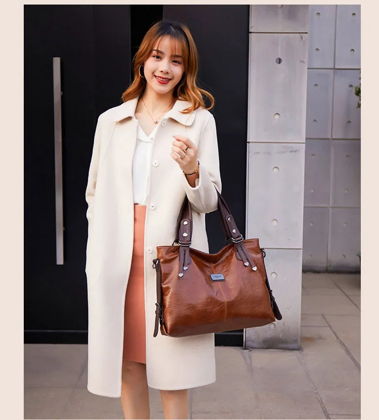 2024 New Fashion Casual Tote Bag Women Handbags Soft Leather Shoulder Bags Vintage Big Capacity Crossbody Hand Bag For Ladies