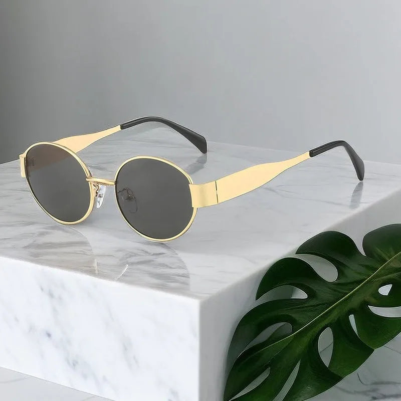 Vintage Women's Oval Sunglasses New Fashion Steampunk Sunglasses Ladies Classic Retro Small Metal Brand Designer Eyewear UV400